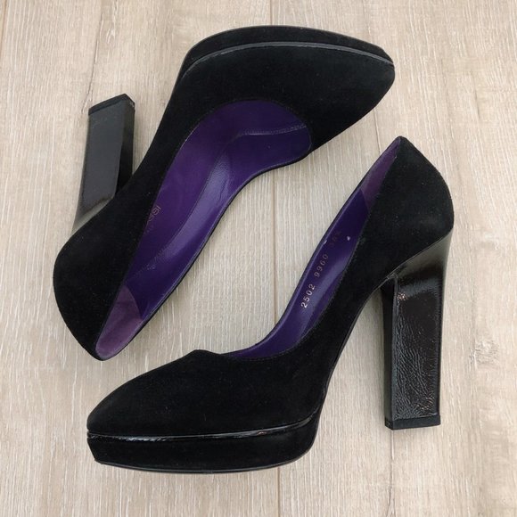 SERGIO ROSSI Black Suede Patent Leather Pumps 38.5 - Picture 8 of 12